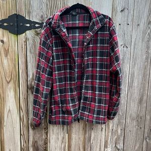 Marx & Dutch Red Black Tartan Plaid Fleece Jacket Women’s Medium